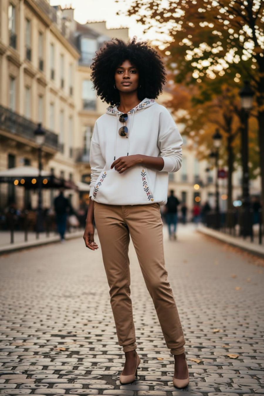  Etnik Nakış Detaylı Kanguru Cepli Kapüşonlu Oversize %100 Pamuk Sweatshirt