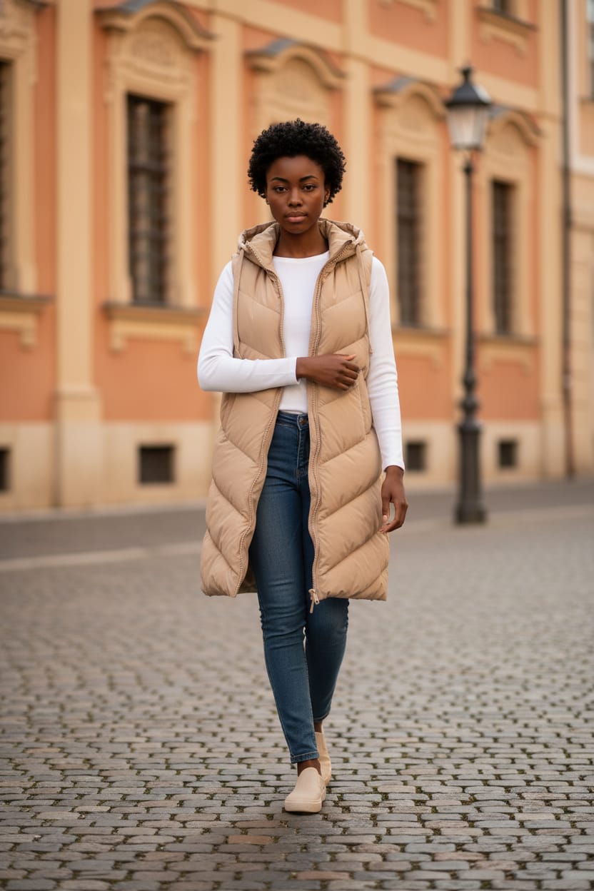 Kapüşonlu Şişme Yelek Midi Boy Yanları Fermuarlı 