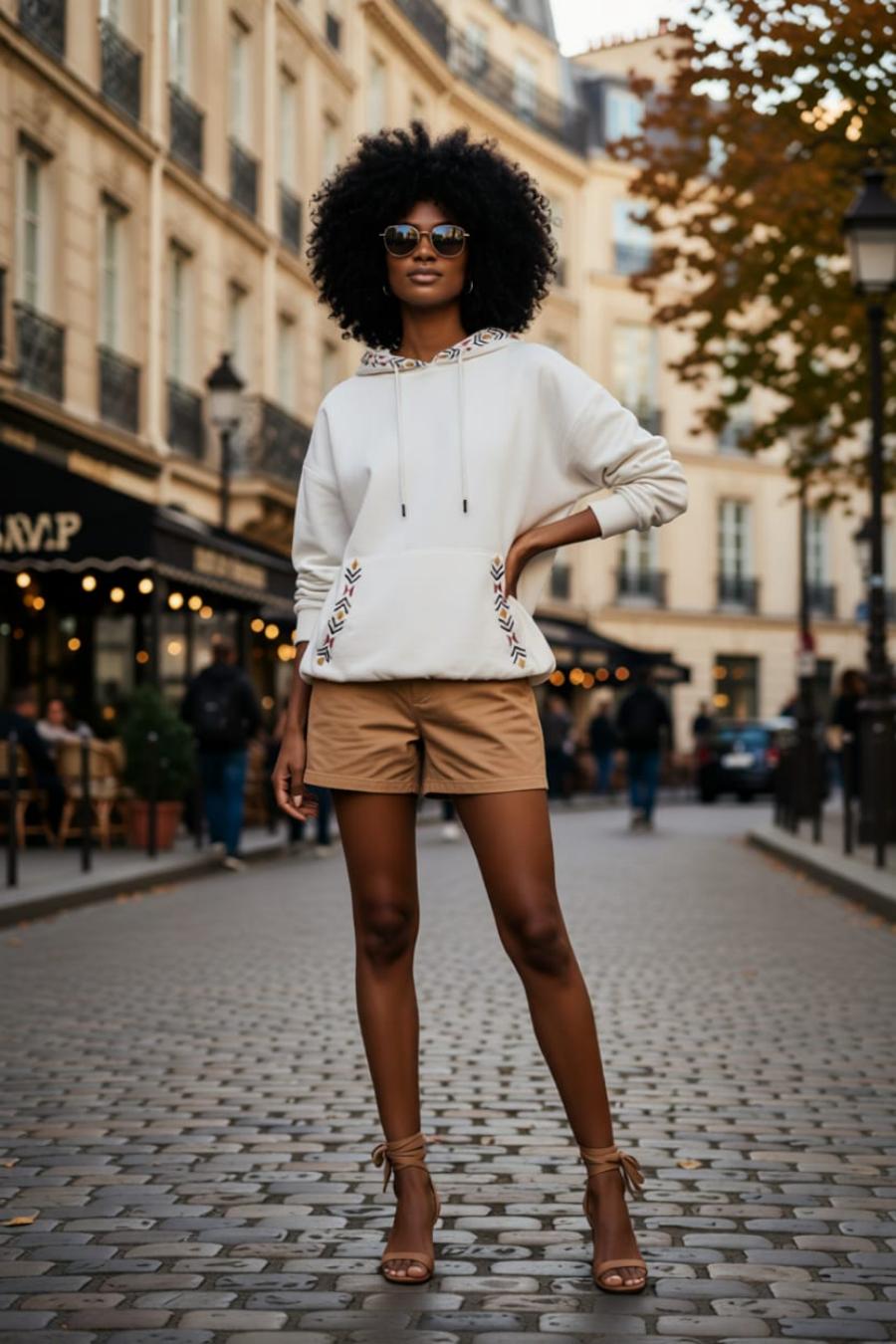  Etnik Nakış Detaylı Kanguru Cepli Kapüşonlu Oversize %100 Pamuk Sweatshirt