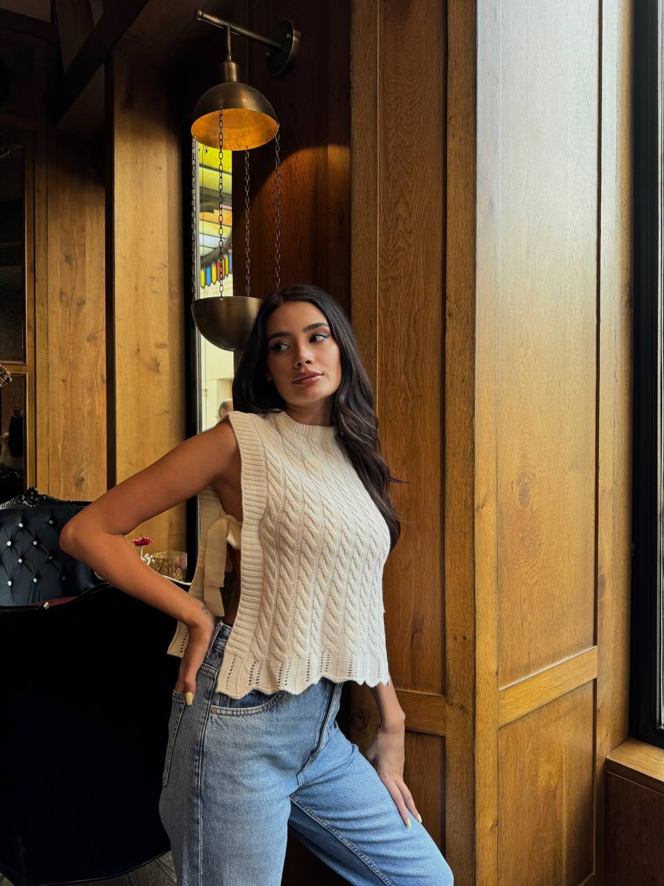 Yandan Bağlama Detaylı Saç Örgü Süveter