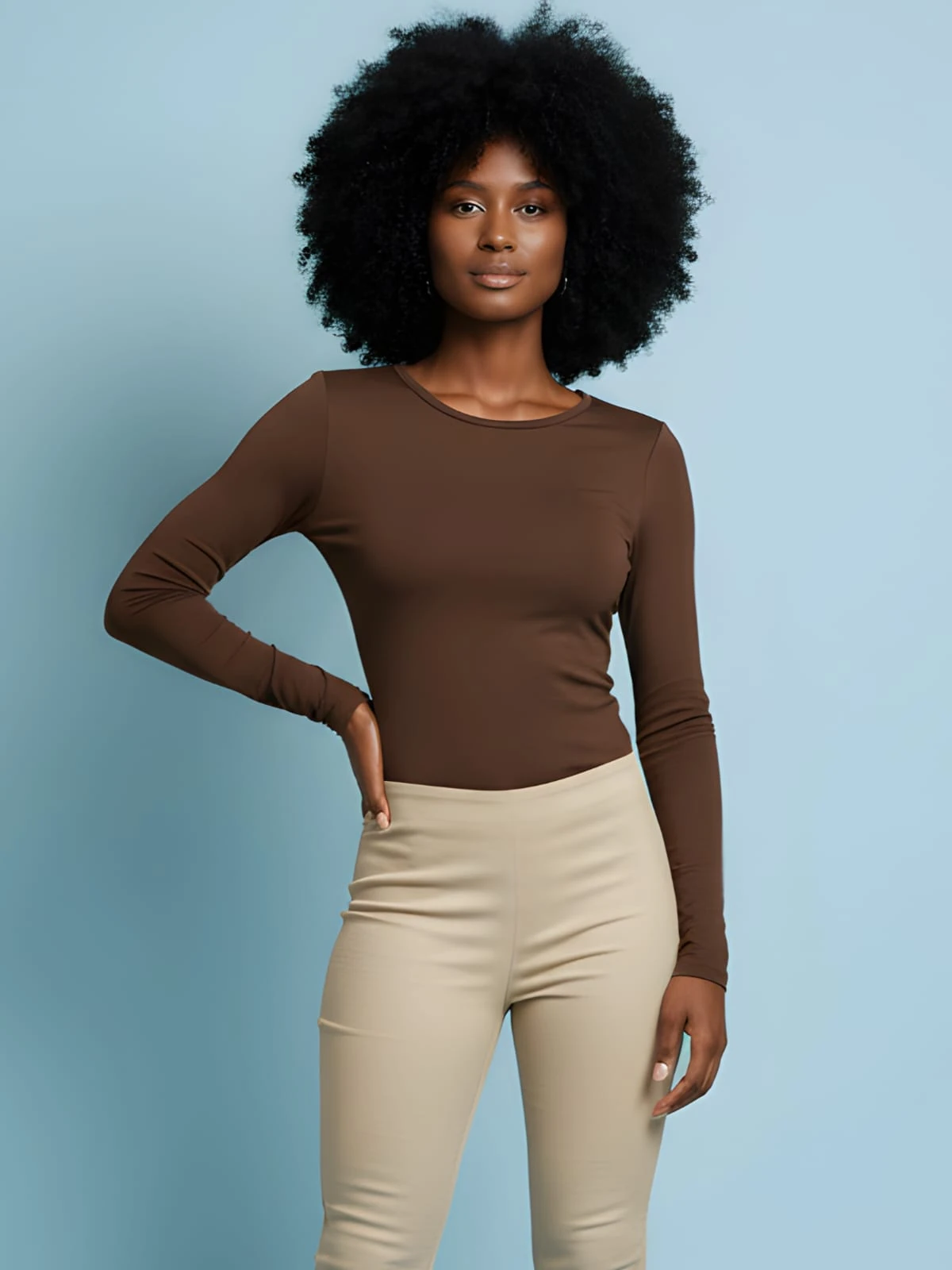 Parmak Geçirmeli Body Modal Kumaş Yumuşak Esnek Bisiklet Yaka 