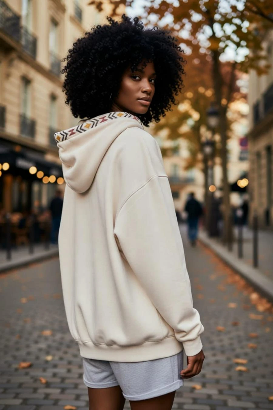  Etnik Nakış Detaylı Kanguru Cepli Kapüşonlu Oversize %100 Pamuk Sweatshirt