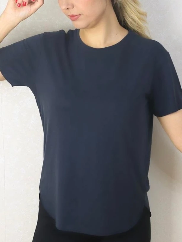 Yuvarlak Yaka Kol Etek Lazer Kesim Modal T-shirt