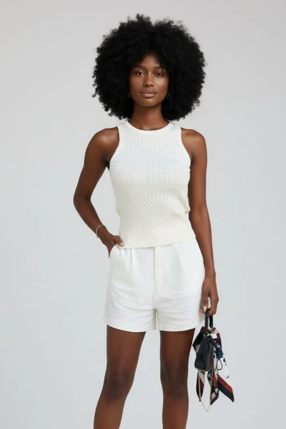 Halter Yaka Standart Beden Triko Saç Örgülü Atlet %100 Pamuk