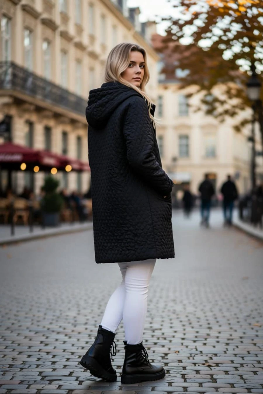 İçi Polar Cepli Çıkarılabilir Kapüşonlu Kapitone Kaban Mont (Dar Kalıptır)