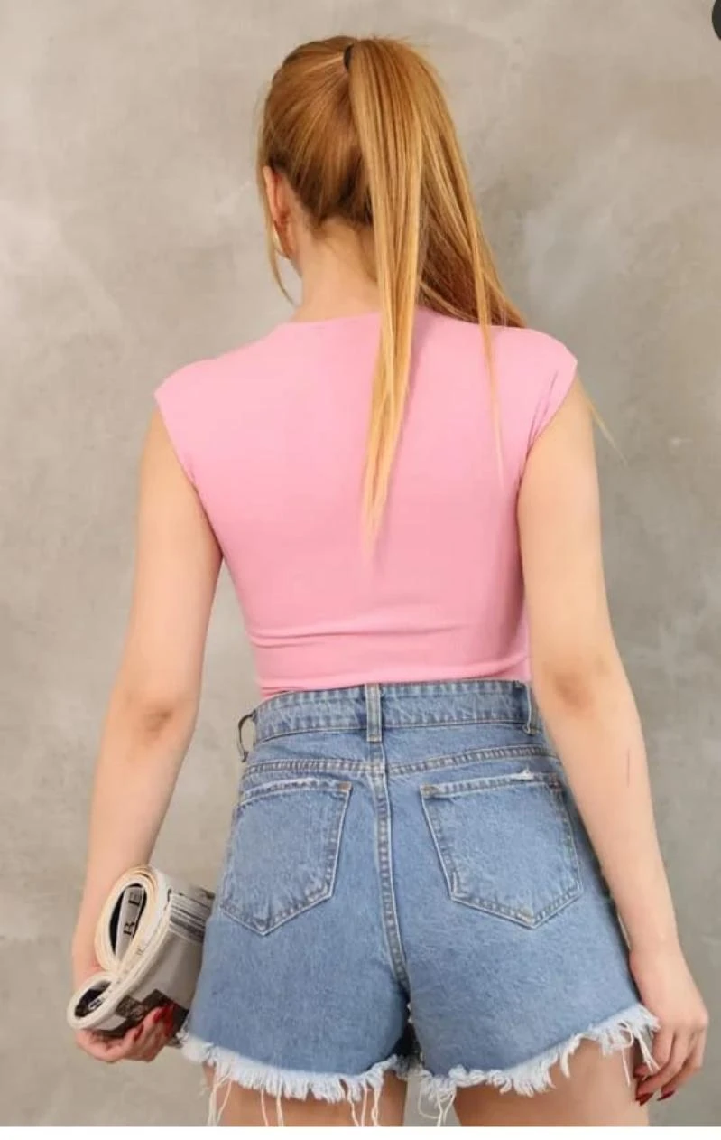 Bisiklet Yaka Ay Kol Viskon Crop