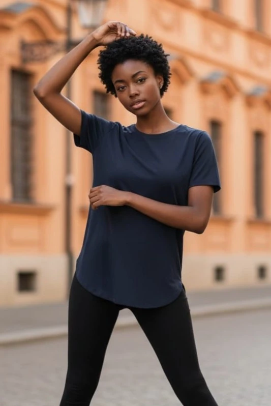 Yuvarlak Yaka Kol Etek Lazer Kesim Modal T-shirt