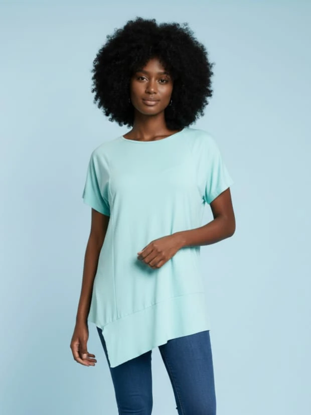 Büyük Beden T-Shırt Asimetrik Kesim Yuvarlak Yaka %95 Pamuk %5 Likra