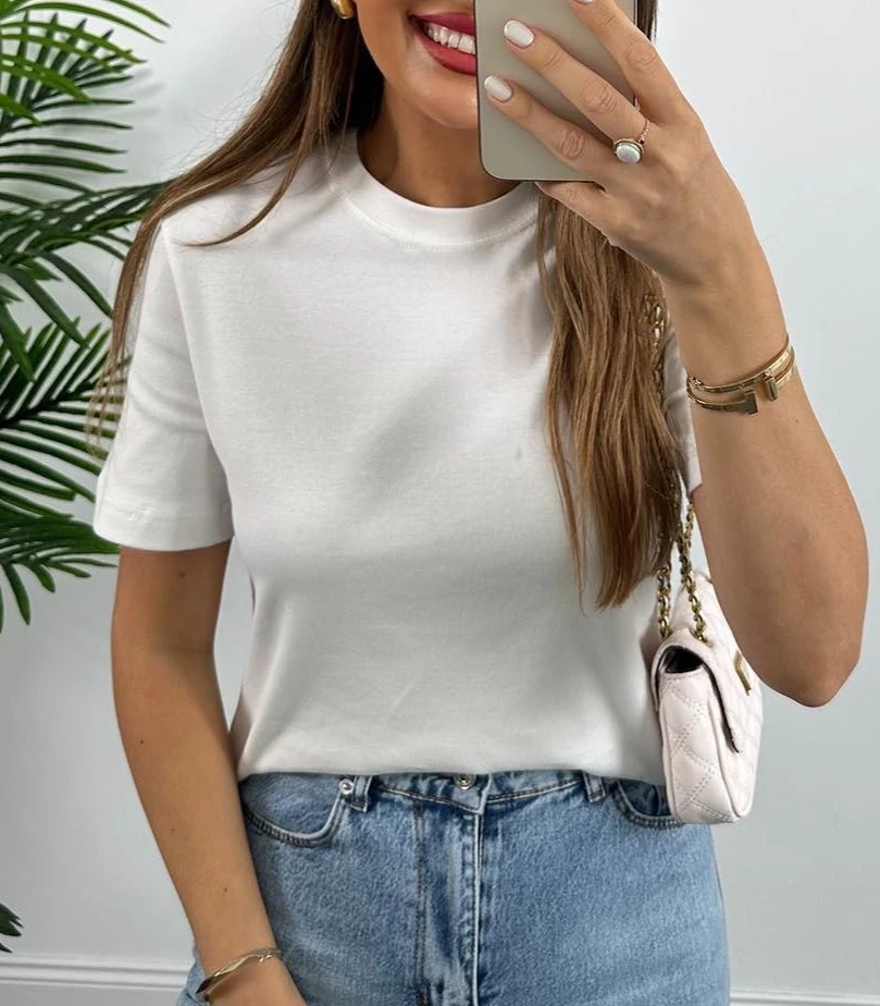 Bisiklet Yaka Basic T-Shirt %100 Pamuk