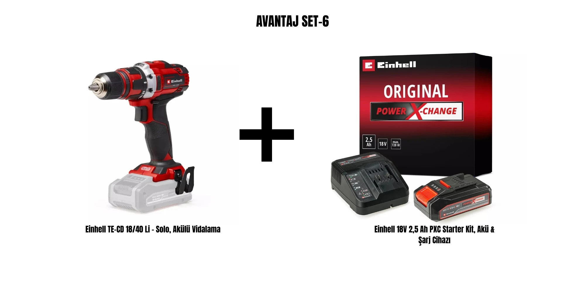 Einhell Set-6 (Einhell TE-CD 18/40 Li Akülü Vidalama+Einhell 18V 2,5 Ah PXC Starter Kit, Akü & Şarj Cihazı)