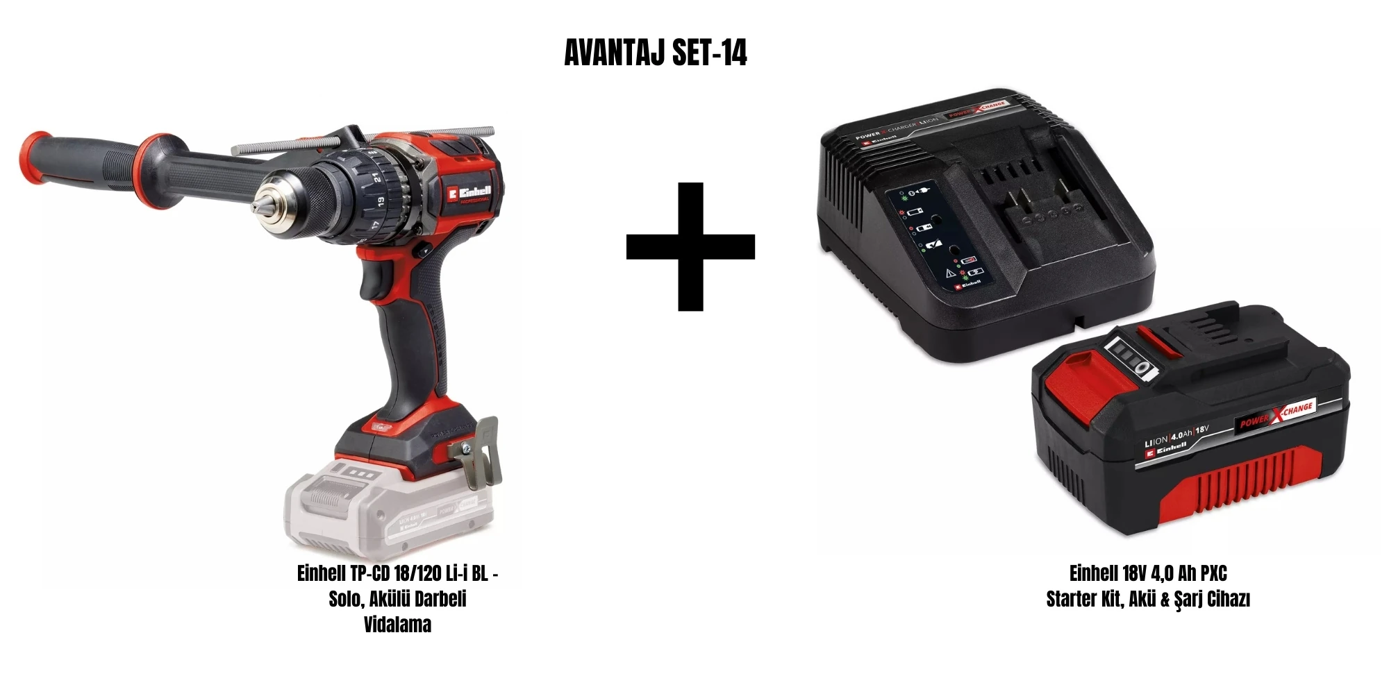 Einhell Set-14 (Einhell TP-CD 18/120 Li-i BL Akülü Darbeli Vidalama+Einhell 18V 4,0 Ah PXC Starter Kit, Akü & Şarj Cihazı)