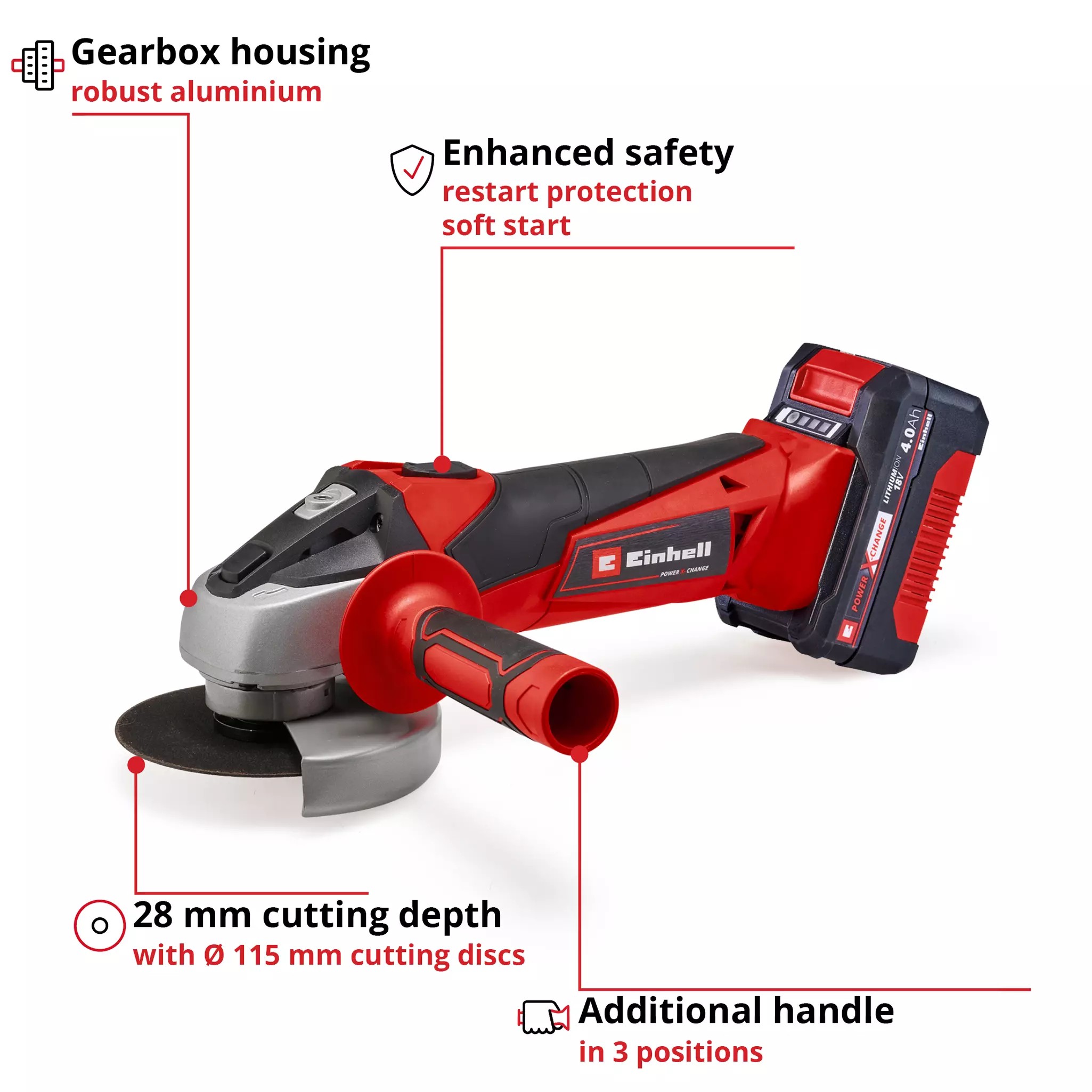 Einhell TC-AG 18/115 Li (1x4,0Ah), Akülü Avuç Taşlama
