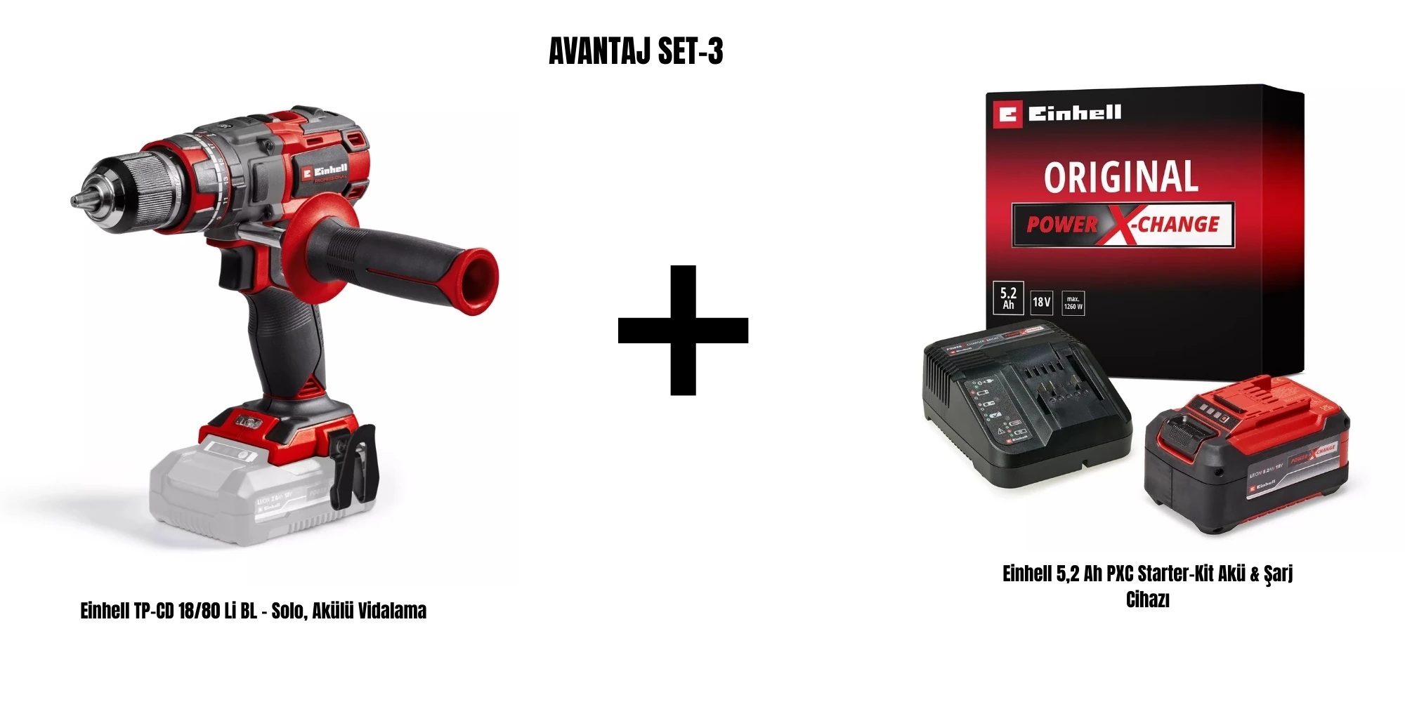 Einhell Avantaj Set-3 (Einhell TP-CD 18/80 Li BL Akülü Vidalama+Einhell 5,2 Ah PXC Starter-Kit Akü & Şarj Cihazı)