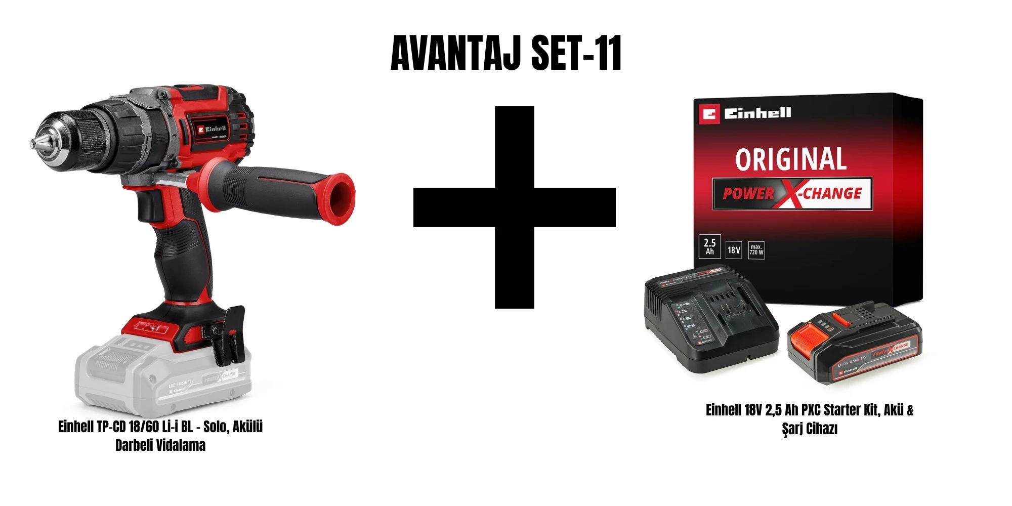 Einhell Set-11 (Einhell TP-CD 18/60 Li-i BL - Solo, Akülü Darbeli Vidalama+Einhell 18V 2,5 Ah PXC Starter Kit, Akü & Şarj Cihazı)