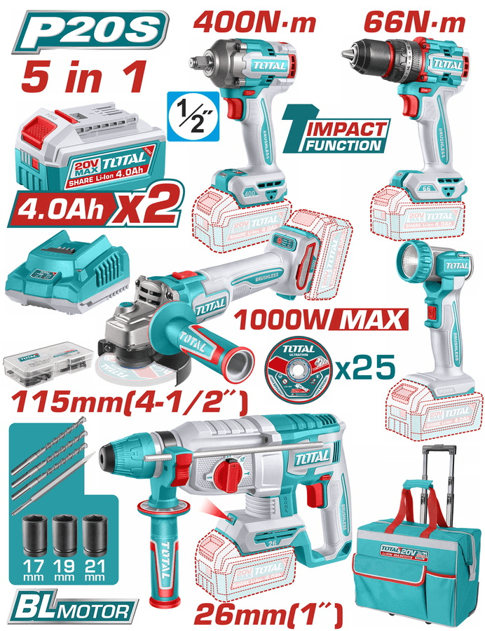 TOTAL AVANTAJ 5 Lİ SET - DARBELİ MATKAP, TAŞLAMA, KIRICI DELİCİ TCKLI20592E