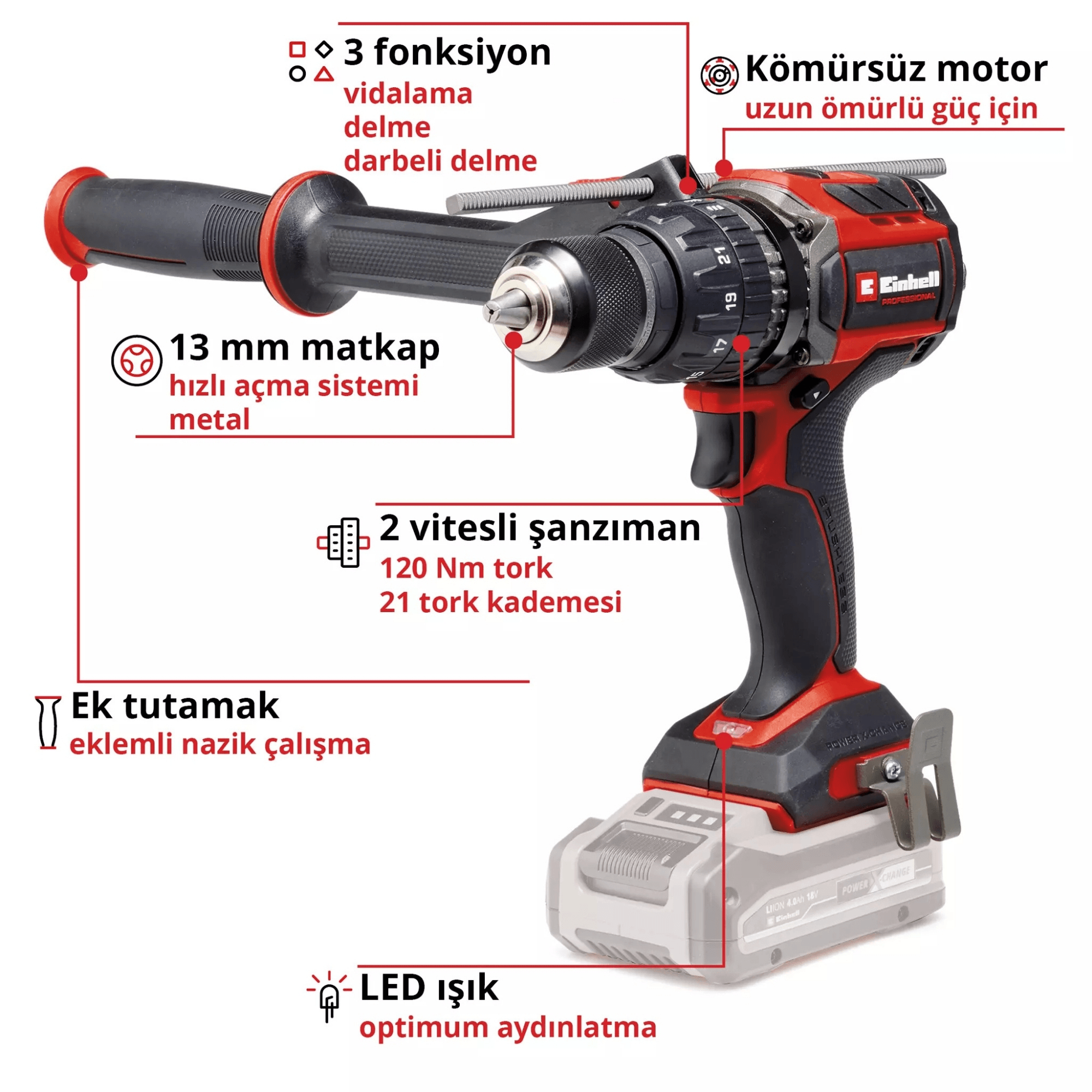 Einhell TP-CD 18/120 Li-i BL - Solo, Akülü Darbeli Vidalama