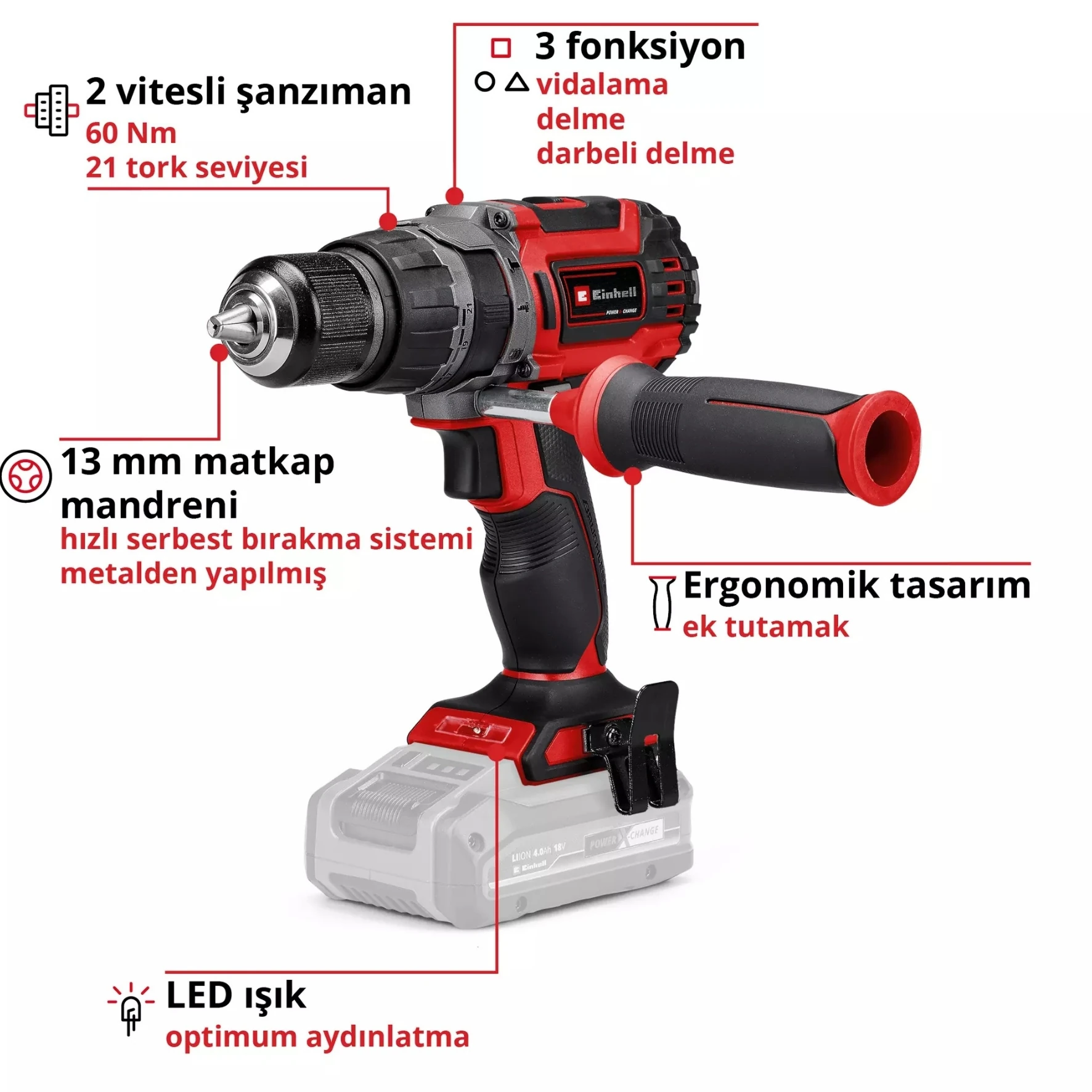 Einhell TP-CD 18/60 Li-i BL - Solo, Akülü Darbeli Vidalama