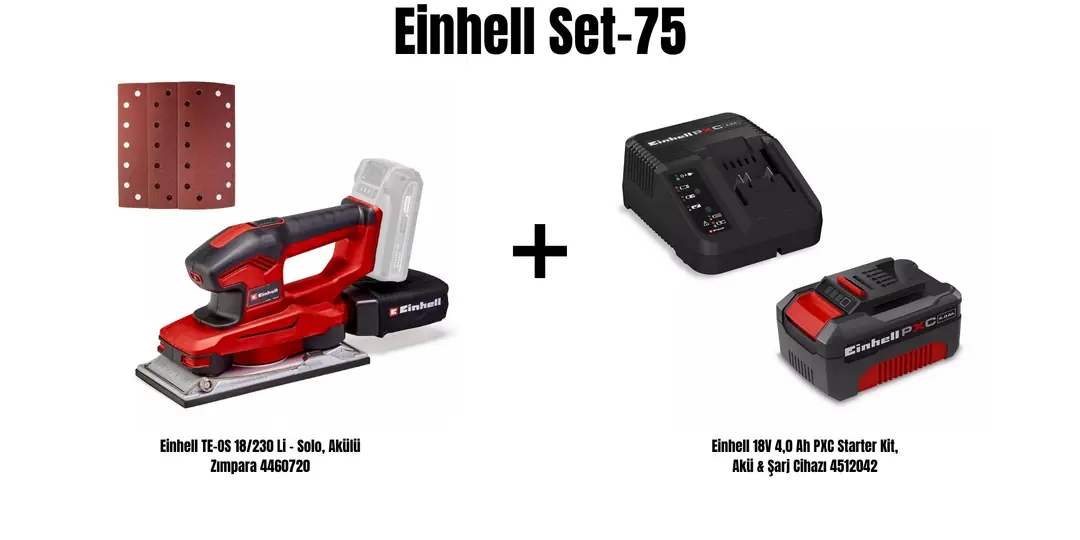 Einhell Set-75(Einhell TE-OS 18/230 Li Akülü Zımpara+Einhell 18V 4