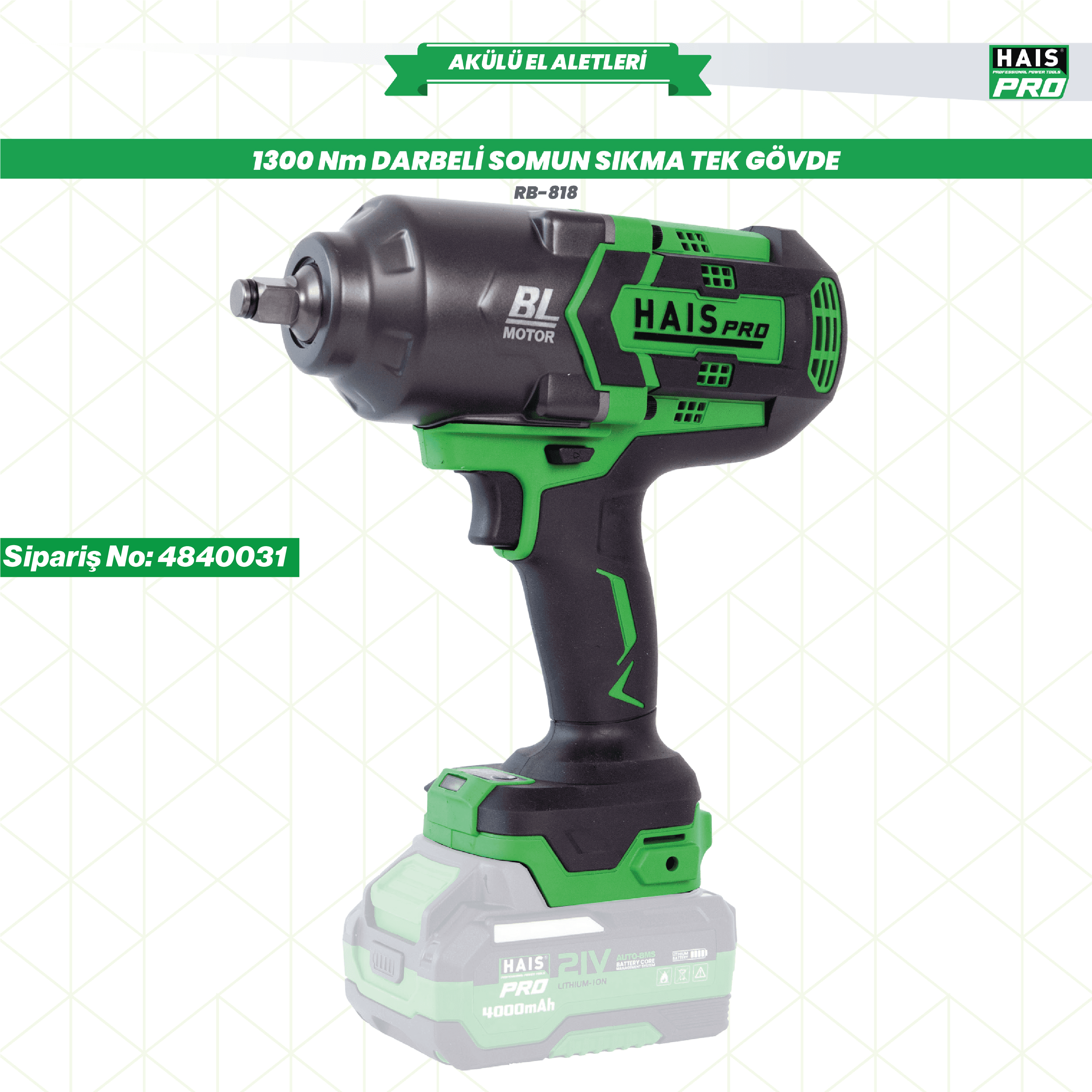 AKÜLÜ SOLO SOM.SIK.21V TEK GÖVDE RB-818 HAISPRO