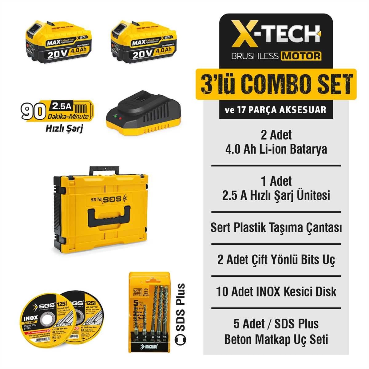 COMBO SET 3 PARÇA (Darbeli Matkap/Kırıcı-Delici Matkap/Avuç Taslama Makinesi) SGS5450