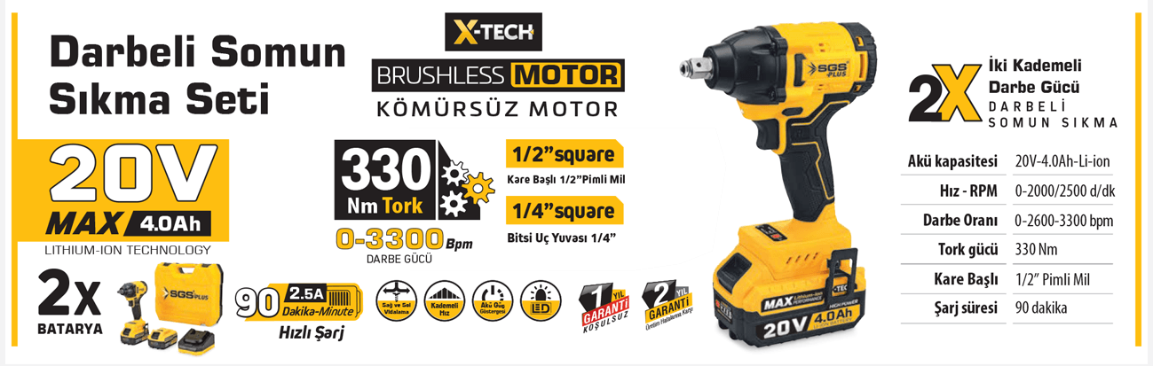 SGS AKÜLÜ DARBELİ SOMUN SIKMA / 20 VOLT / 4 Ah / BL SGS5502