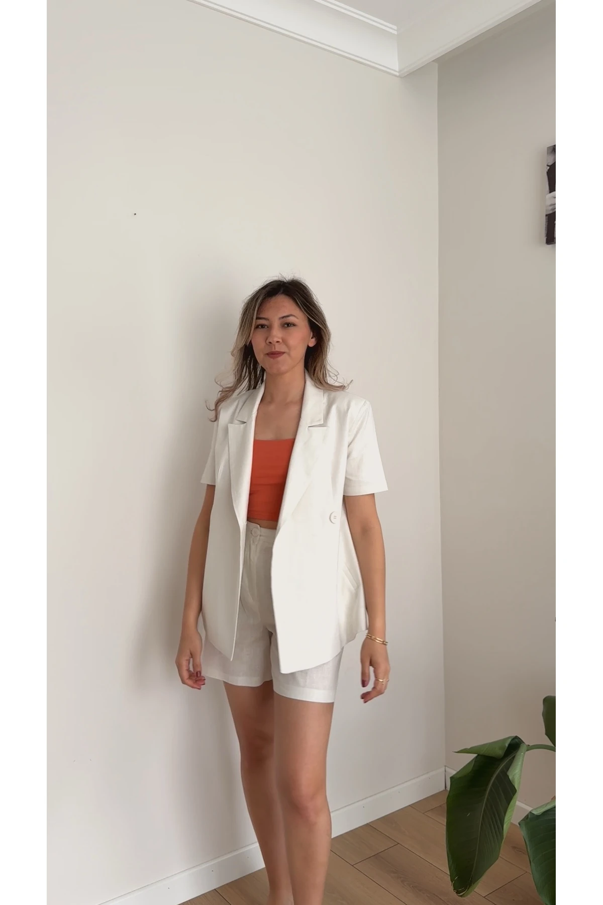 Premium Ceket Şort Takım - Ekru