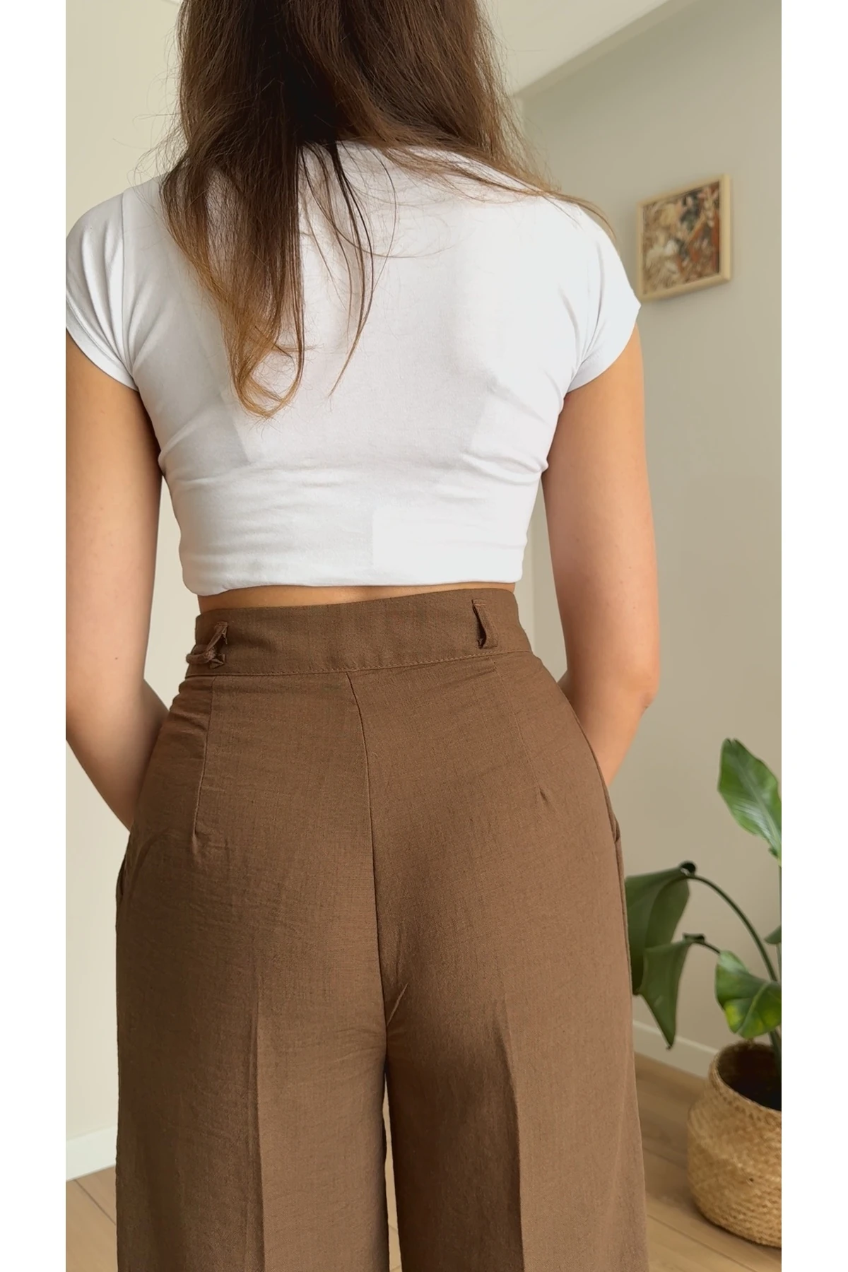 Keten Gömlek Pantolon Takım - Kahverengi