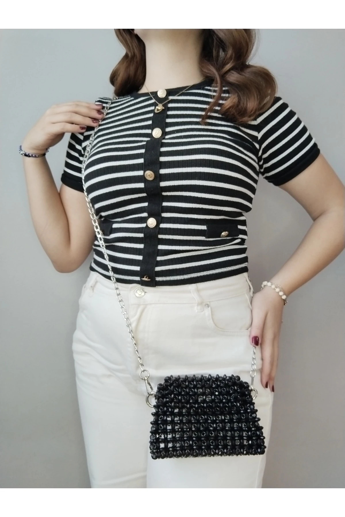 Siyah Akrilik Boncuk Çanta