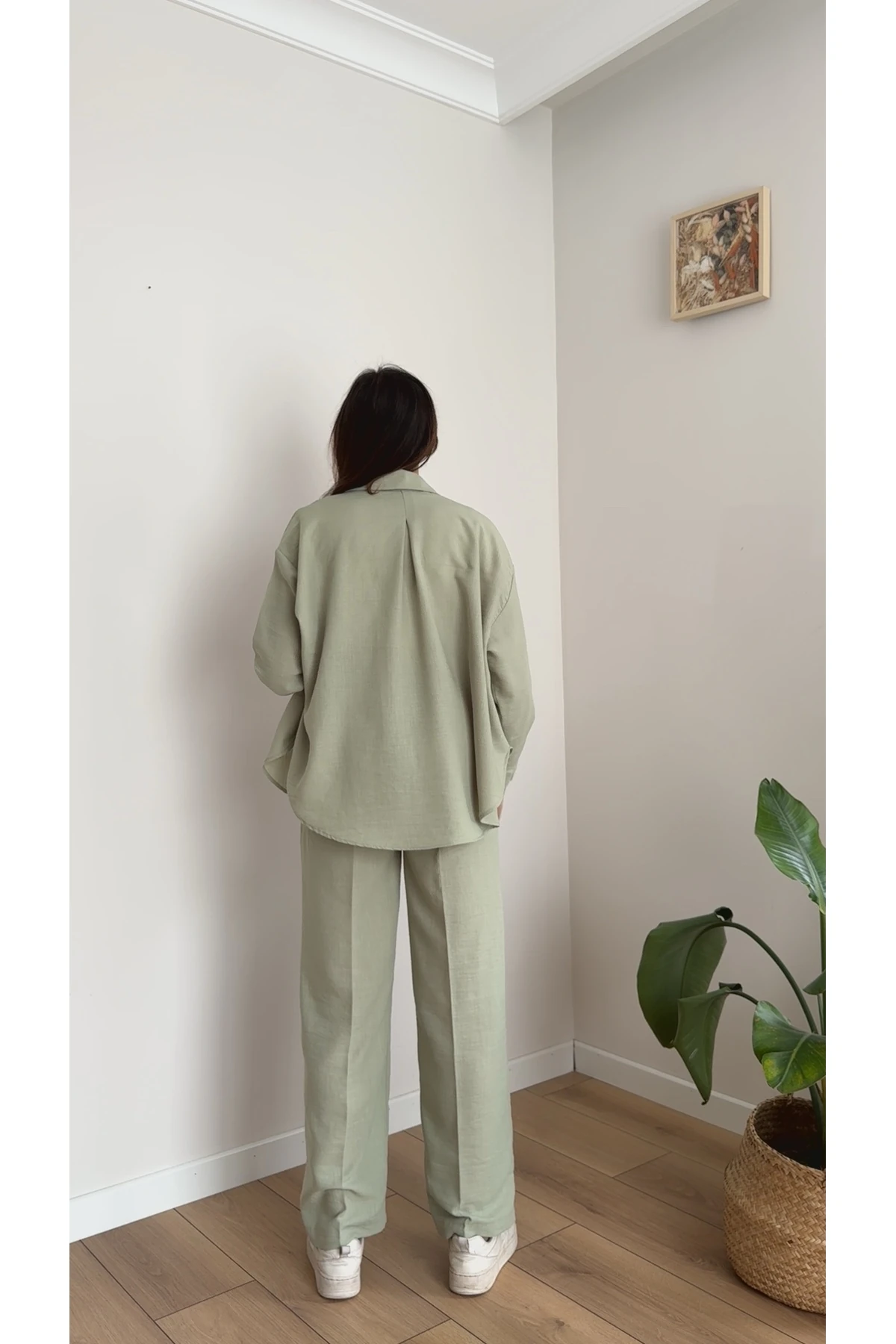 Keten Gömlek Pantolon Takım - Çağla Yeşili