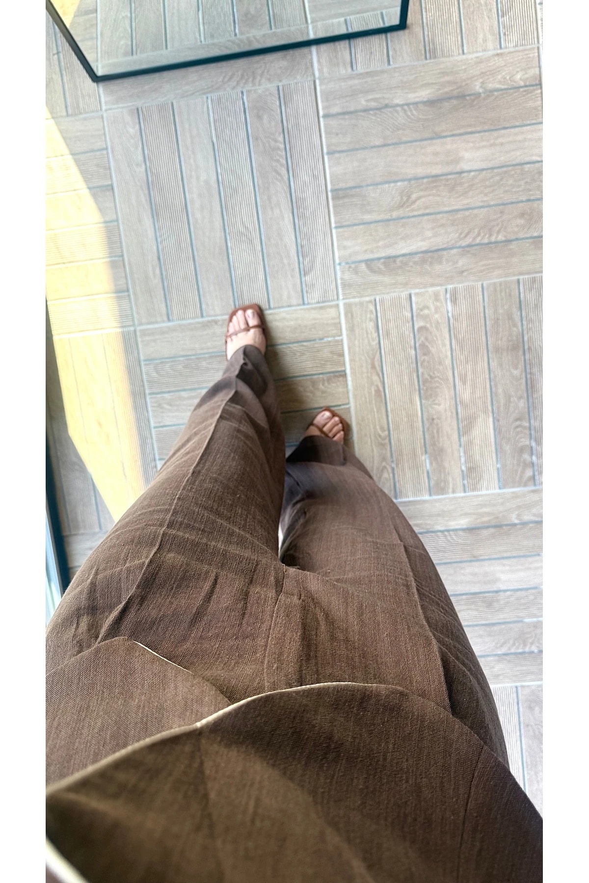 Biyeli Keten Yelekli Takım - Kahverengi