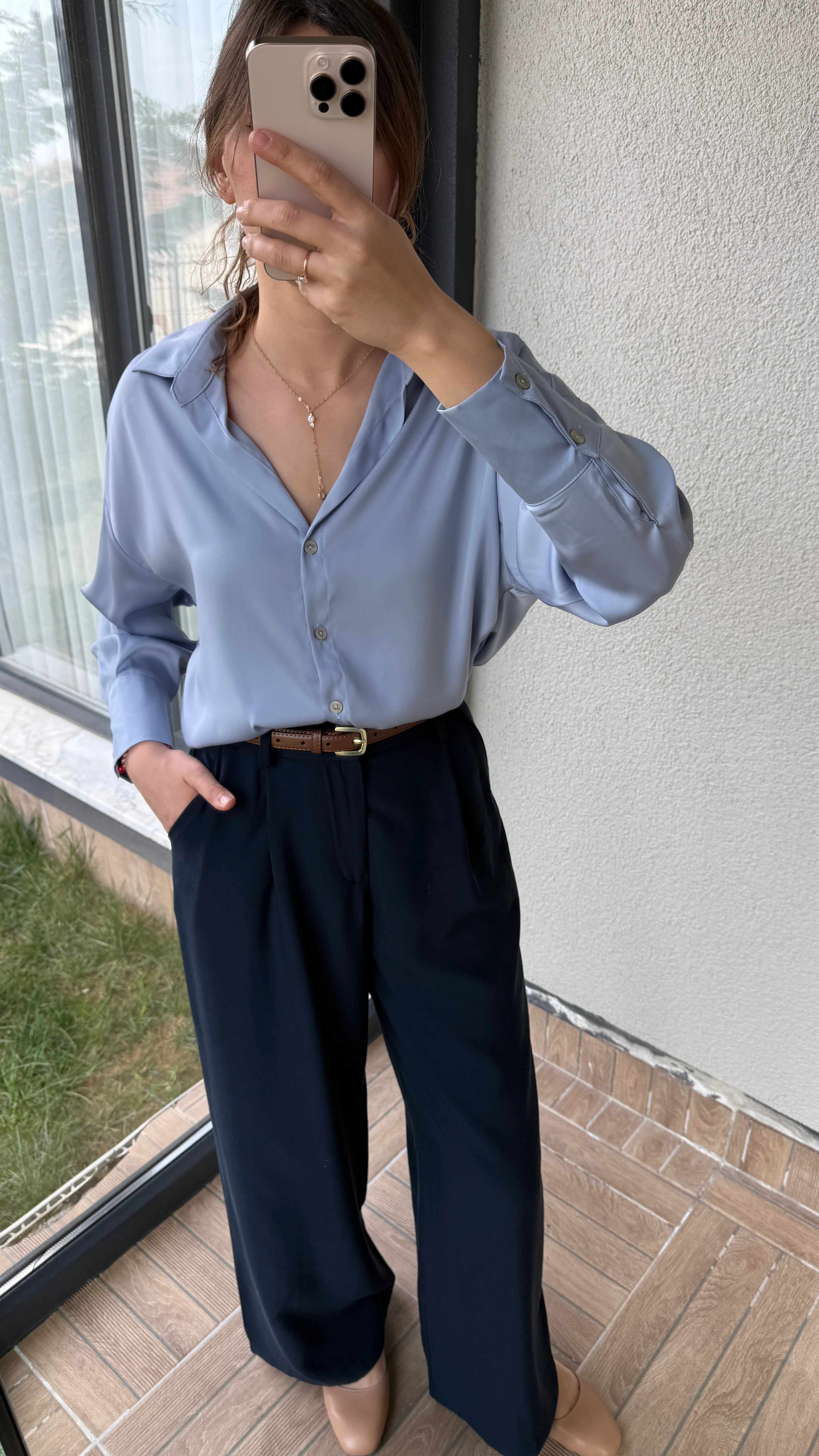 Saten Gömlek - Bebe Mavi