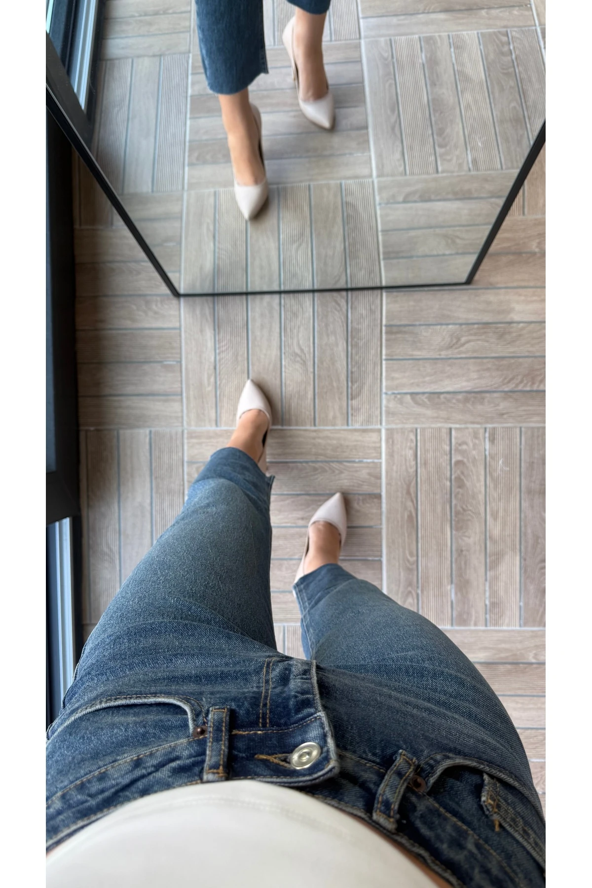 Yüksek Bel Kesik Paça Jean Pantolon - Koyu Mavi