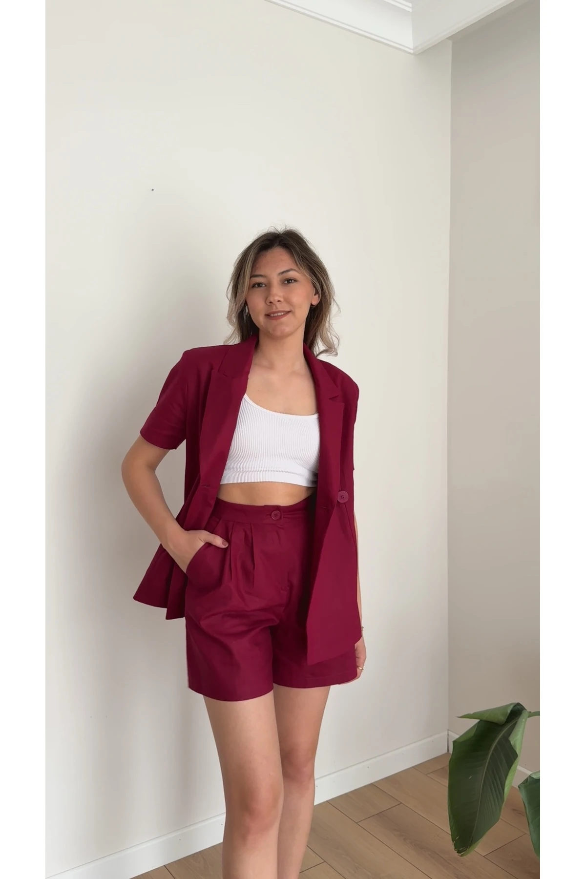 Premium Ceket Şort Takım - Bordo