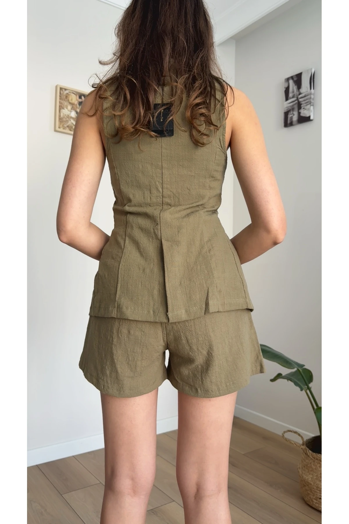 Keten Yelek & Şort Takım - Haki