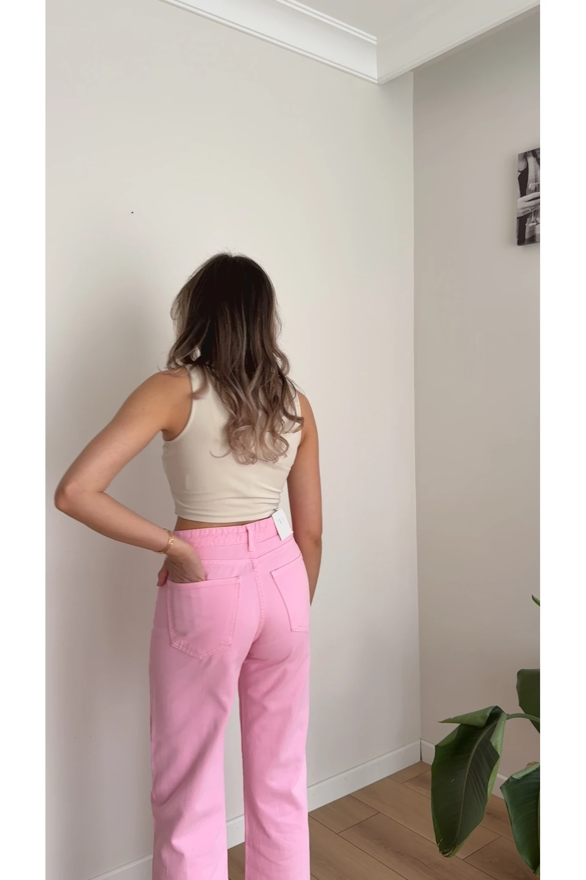 Yüksek Bel Düz Paça Jean Pantolon - Pembe