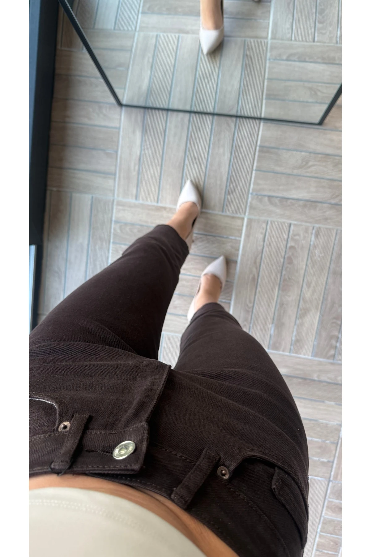 Yüksek Bel Kesik Paça Jean Pantolon - Acı Kahve