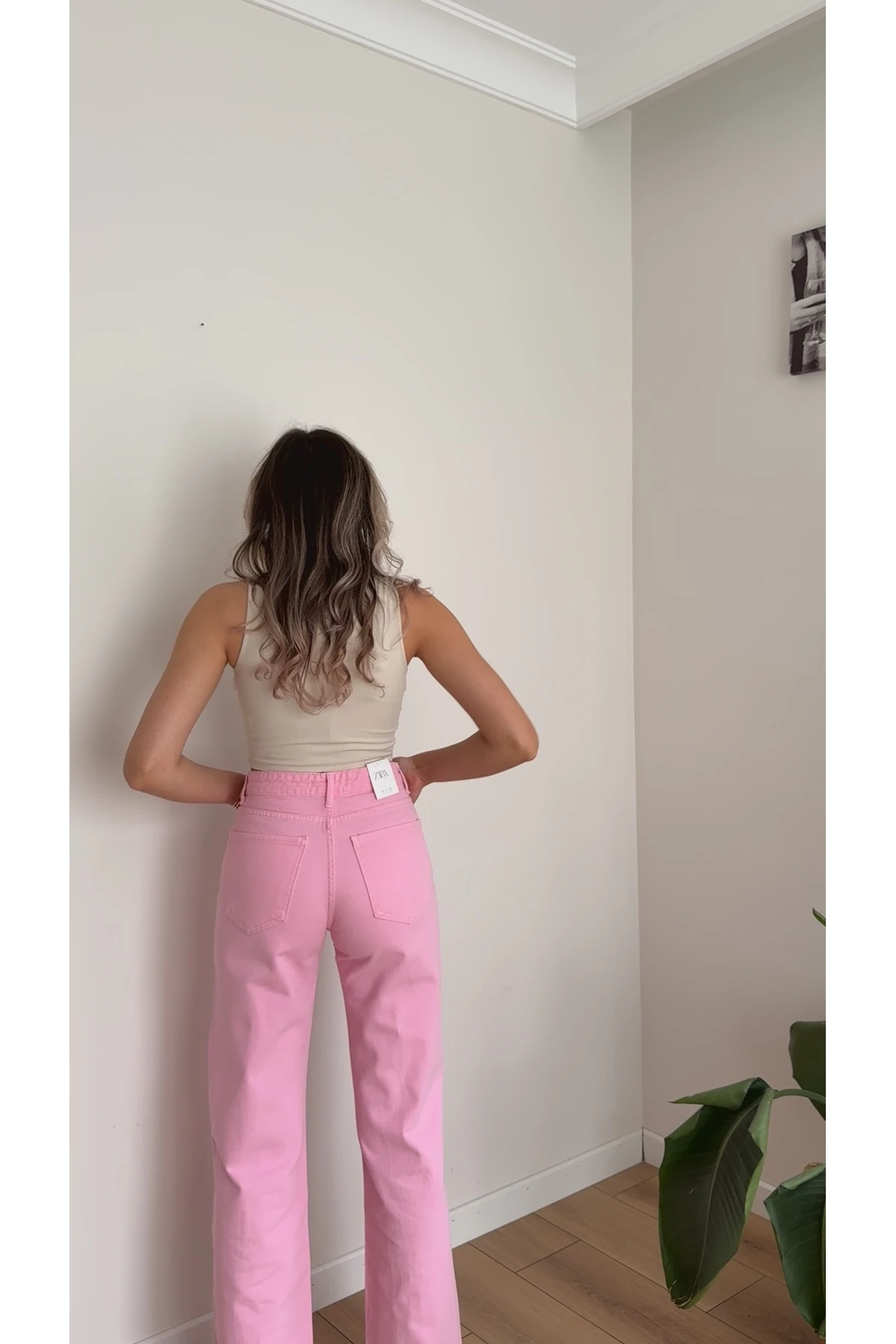 Yüksek Bel Düz Paça Jean Pantolon - Pembe