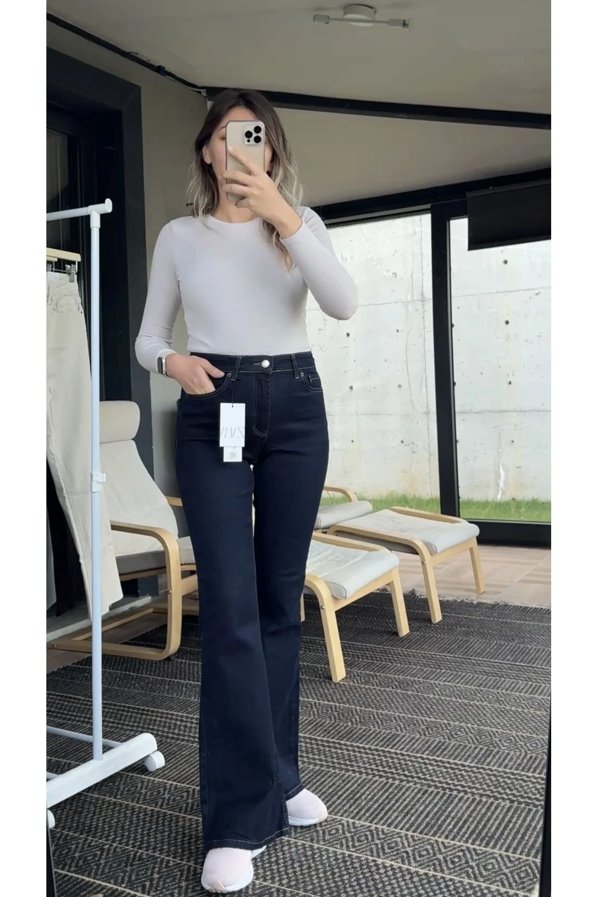 Yüksek Bel İspanyol Paça Jean Pantolon