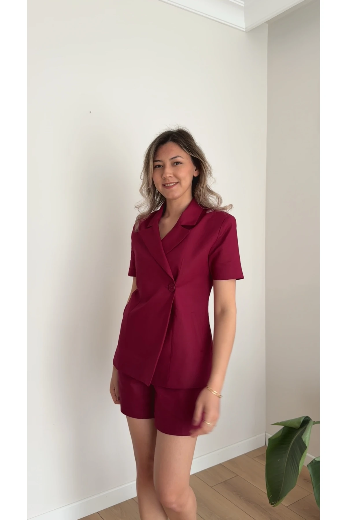 Premium Ceket Şort Takım - Bordo