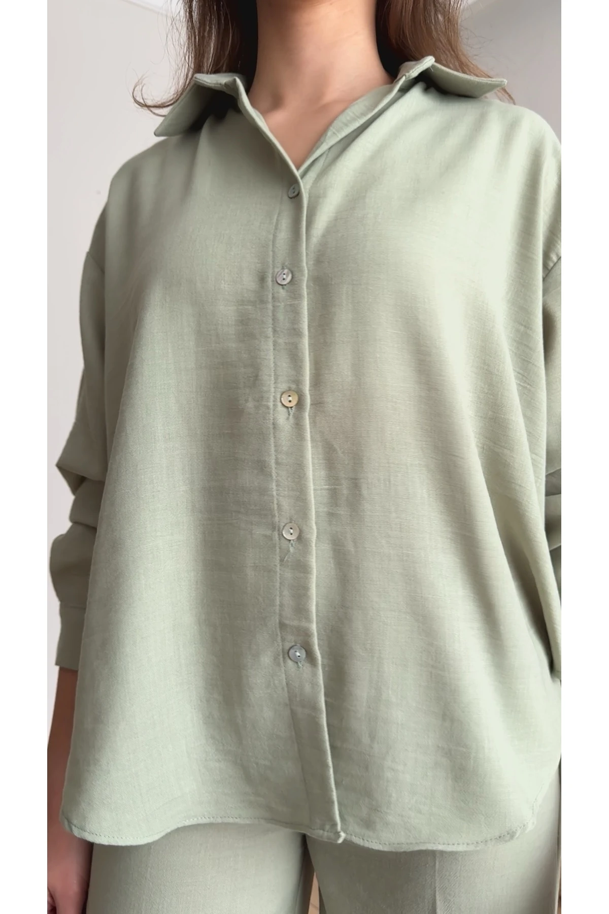 Keten Gömlek Pantolon Takım - Çağla Yeşili