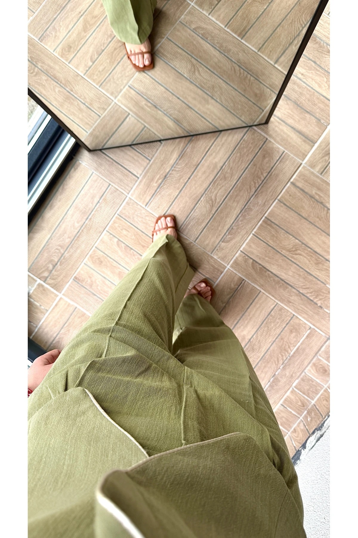 Biyeli Keten Yelekli Takım - Haki