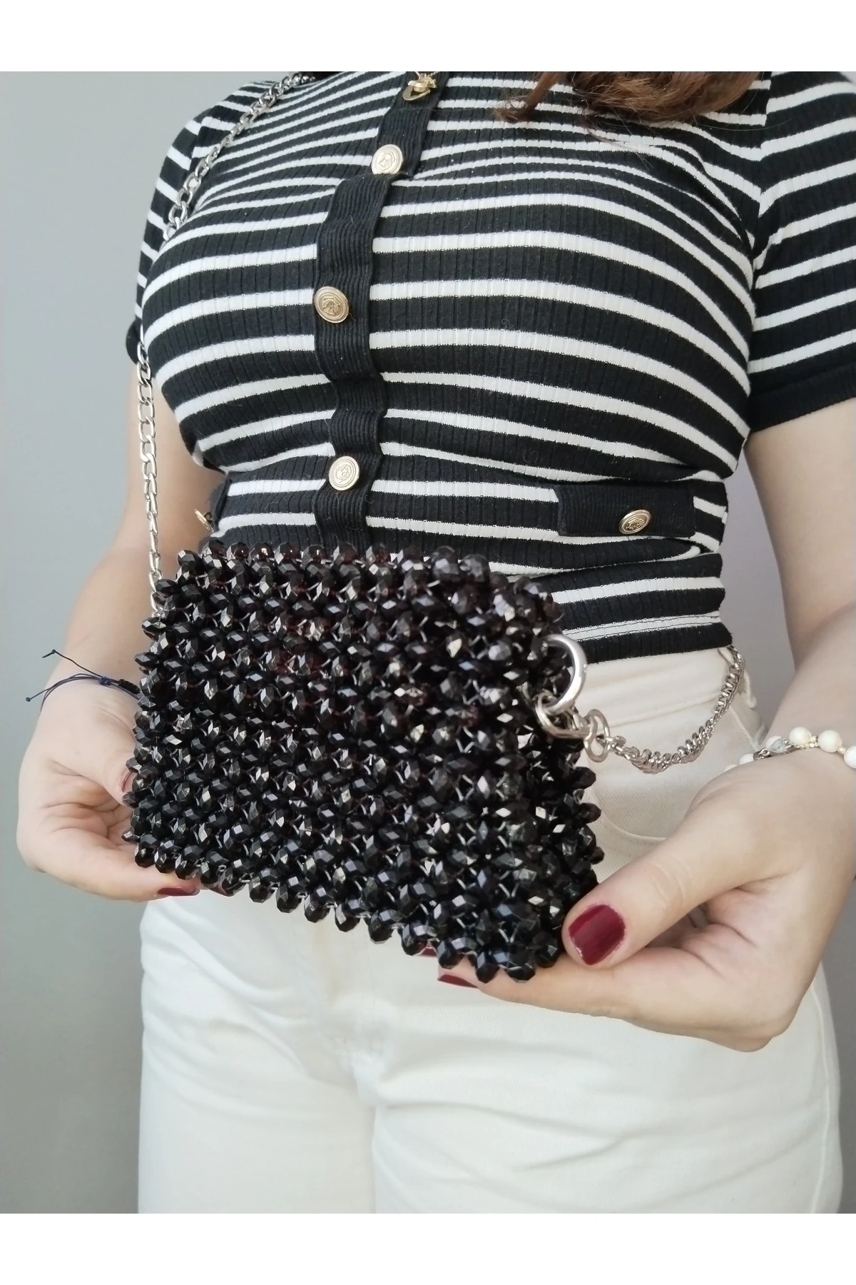 Siyah Akrilik Boncuk Çanta