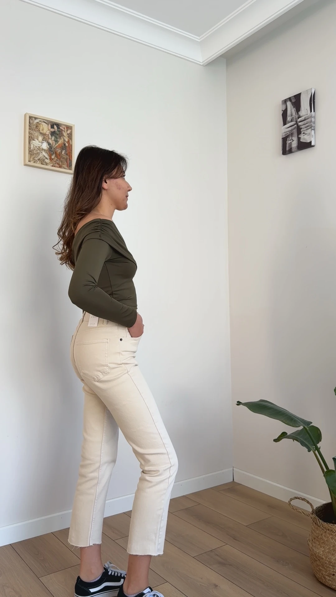 Omuz Dekolteli Çapraz Yaka Bluz - Haki