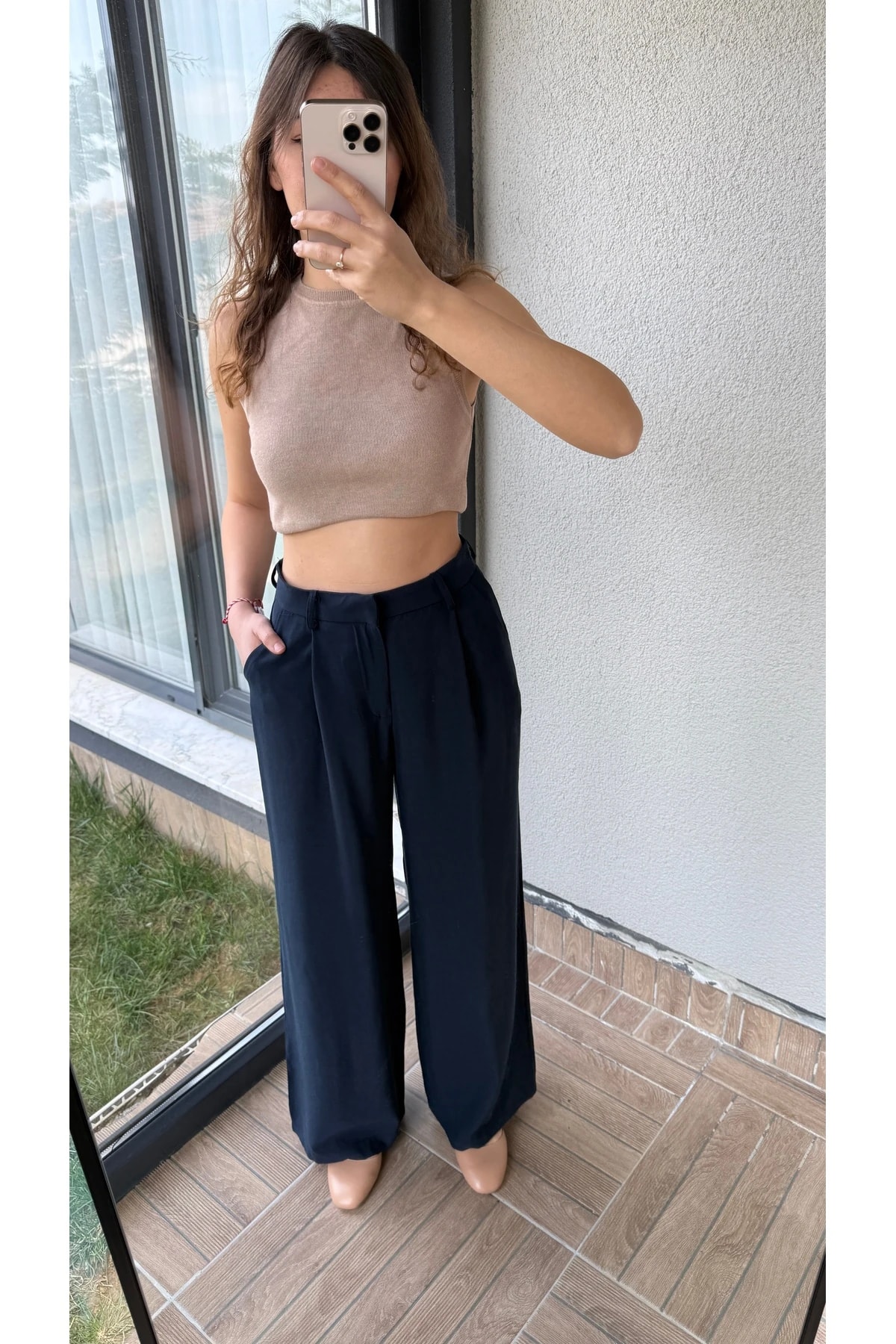 Lacivert Palazzo Pantolon