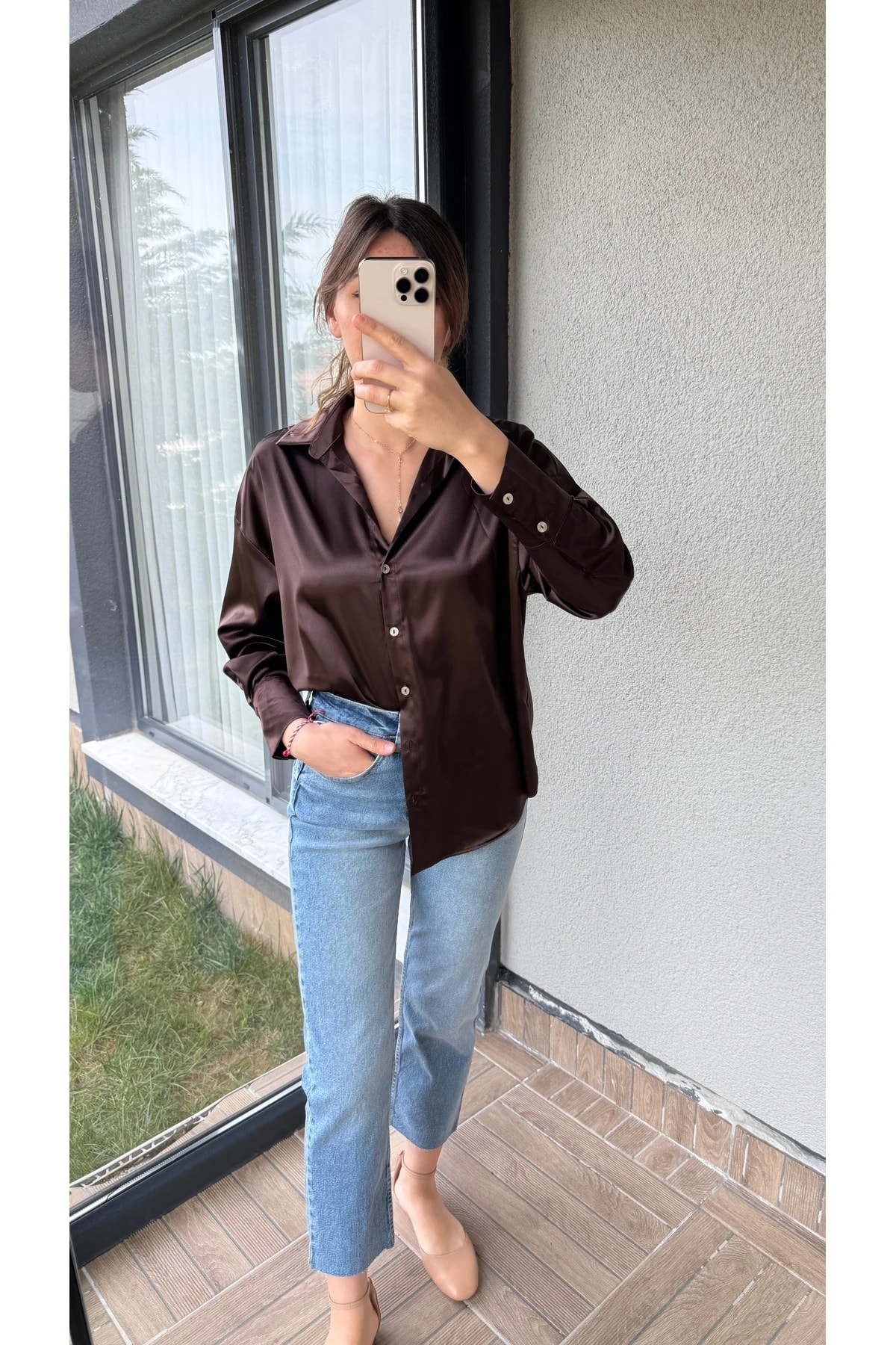 Saten Gömlek - Kahverengi