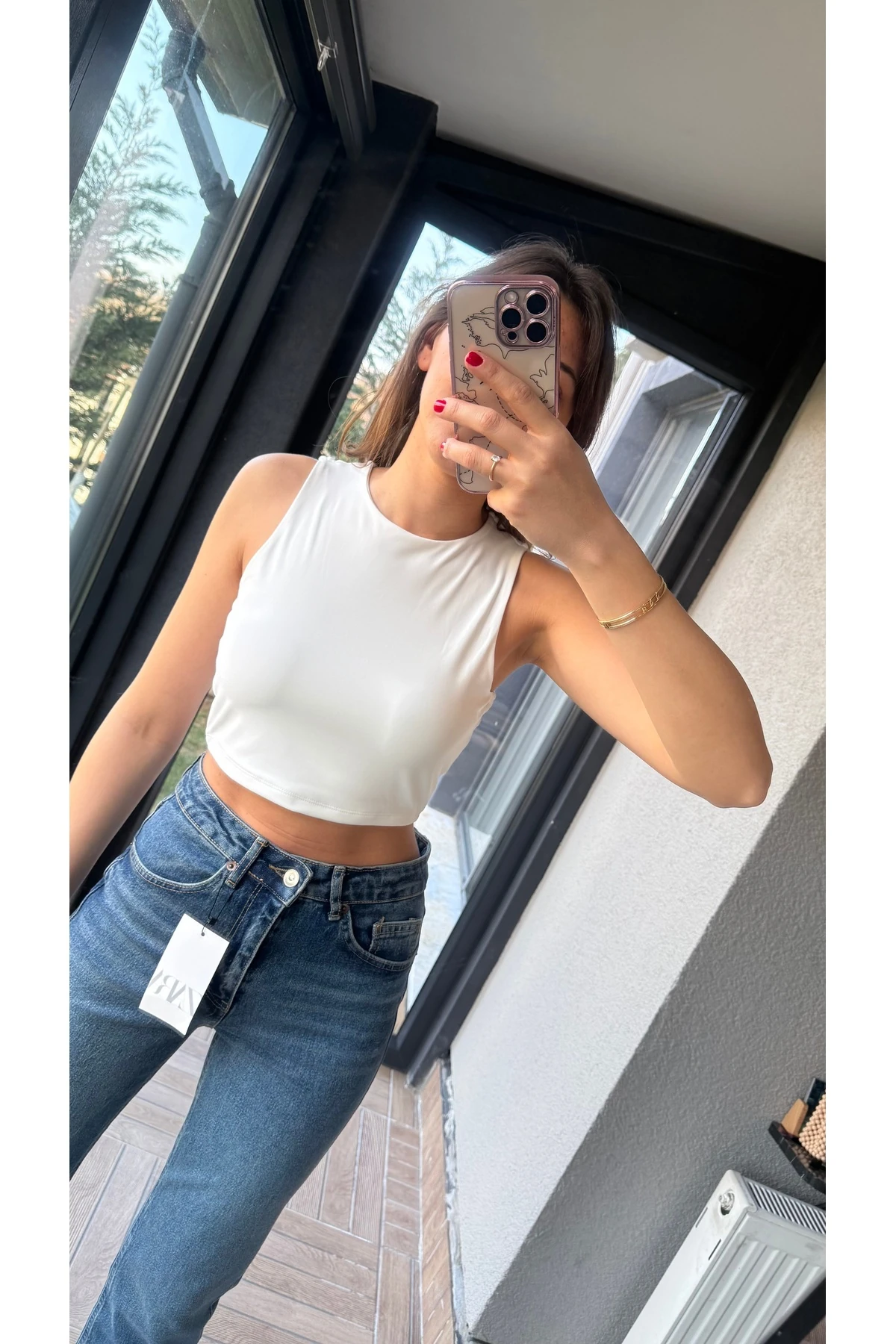 Sıfır Kol Basic Pamuk Crop Body - Beyaz