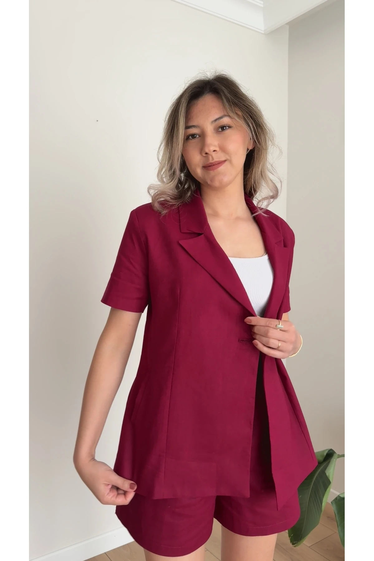 Premium Ceket Şort Takım - Bordo