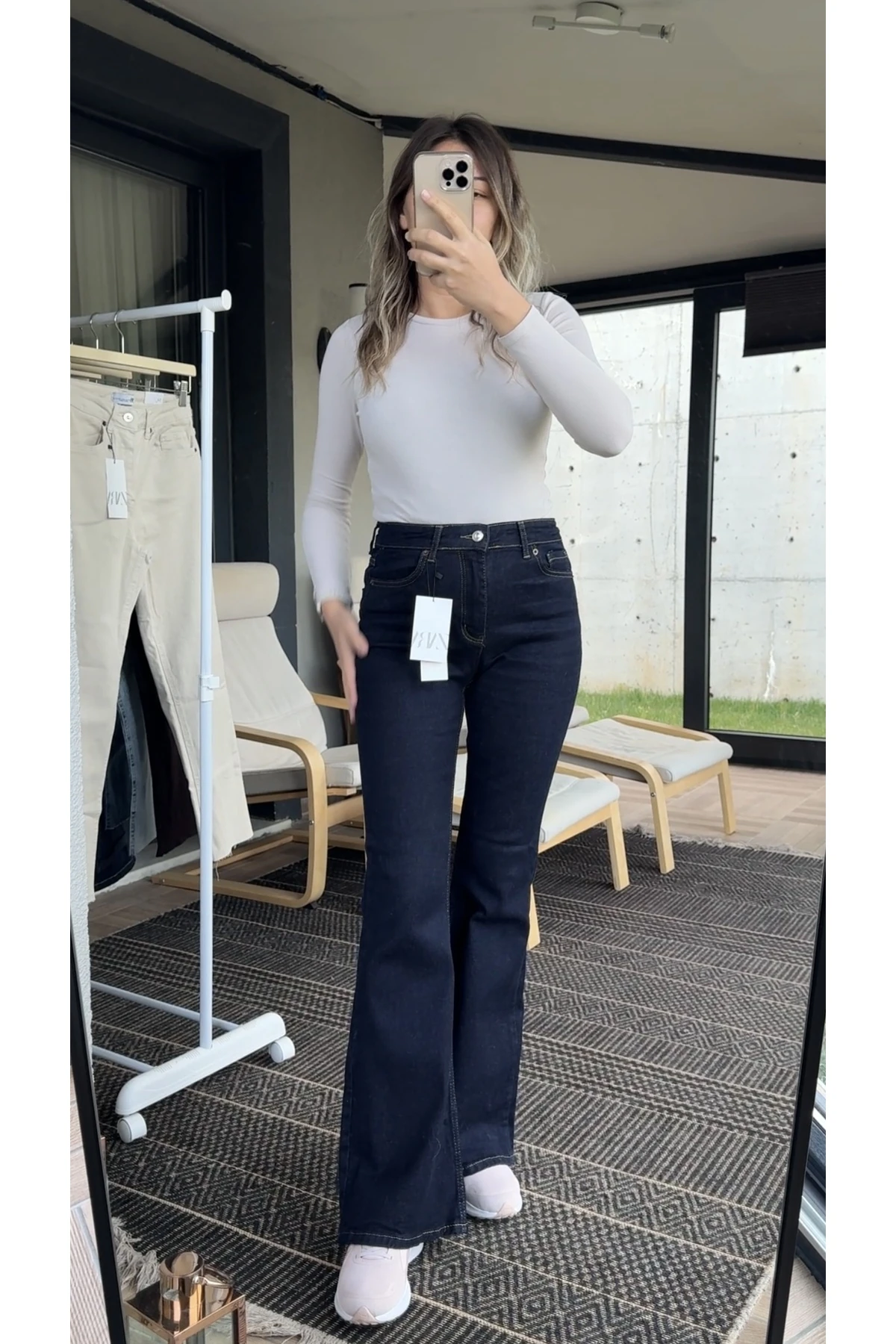 Yüksek Bel İspanyol Paça Jean Pantolon