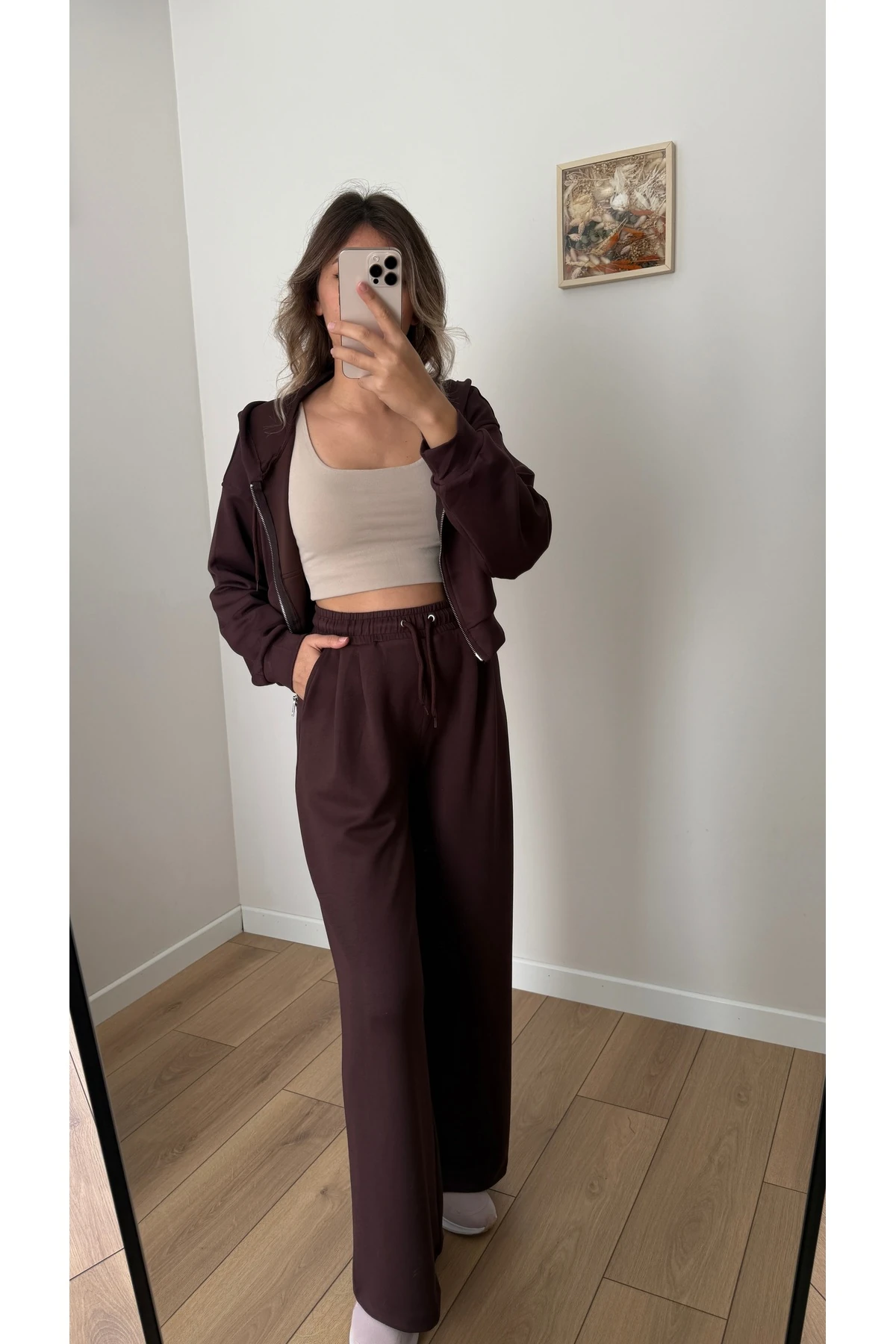 Fermuar Detaylı Eşofman Takımı - Kahverengi