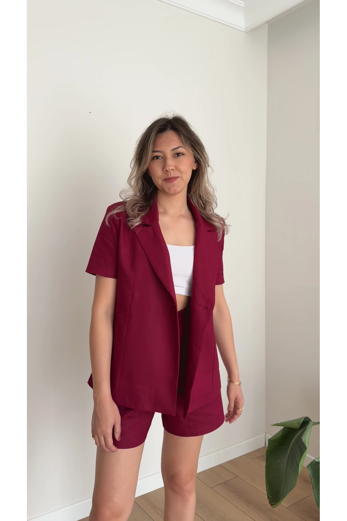 Premium Ceket Şort Takım - Bordo